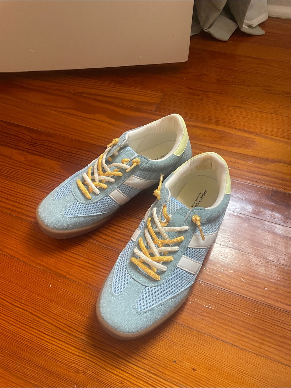 Women's Light Blue Athletic Sneakers with Yellow Laces